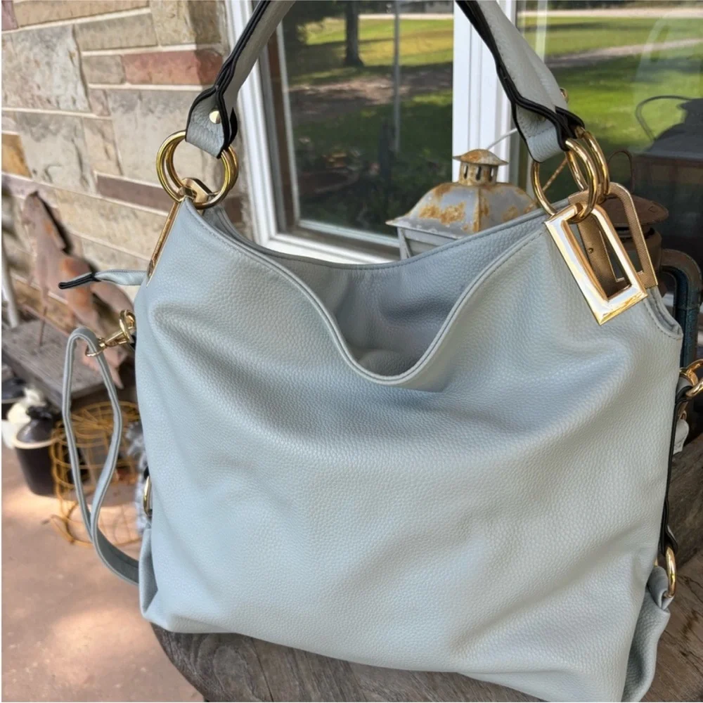Dasein Crystal Trimmed‎ Pebbled Vegan Leather Satchel
